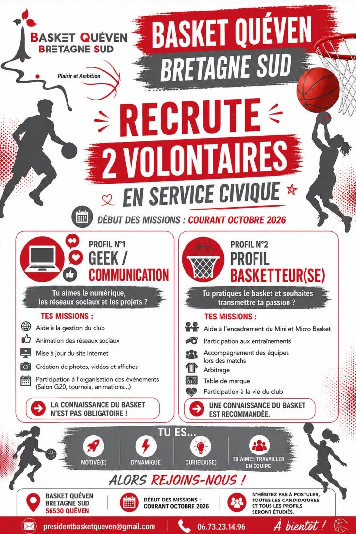 Le Basket Quéven Bretagne Sud recrute !